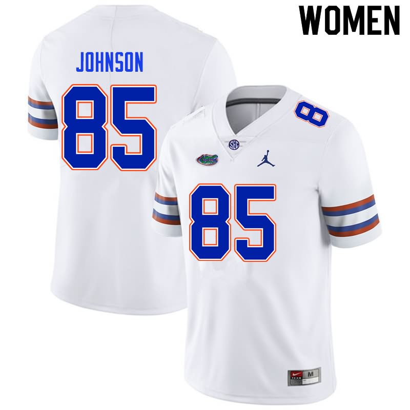 NCAA Florida Gators Kevin Johnson Women's #85 Nike White Stitched Authentic College Football Jersey YUZ6064XE